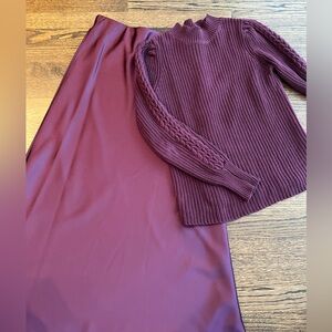 Plum Sweater and Slip Skirt Set